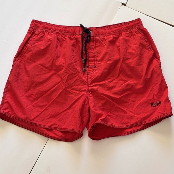 Hugo Boss Other - Boss Hugo Boss Men's Red Swim Trunks SZ XL Navy Draw String Front Pockets EUC